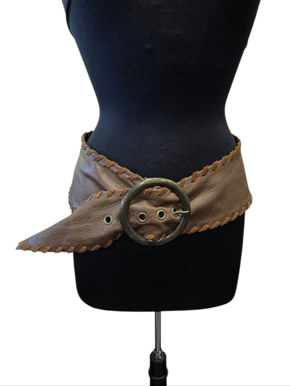 Leatherock Wide Brown Leather Wrap Belt Round Metal Buckle Festival Boho Chic